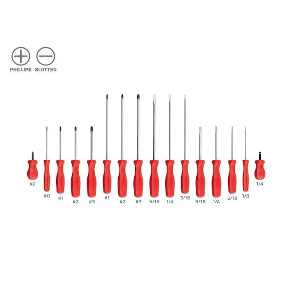 Hard Handle Screwdriver Set, 16-Piece (No. 0-No. 3, 1/8-5/16 in.)